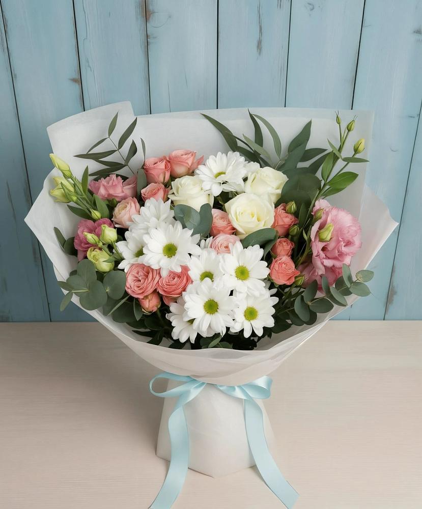 Букет цветов из: Розы, Лизиантусы и Хризантемы в Красногвардейском Ставропольского края