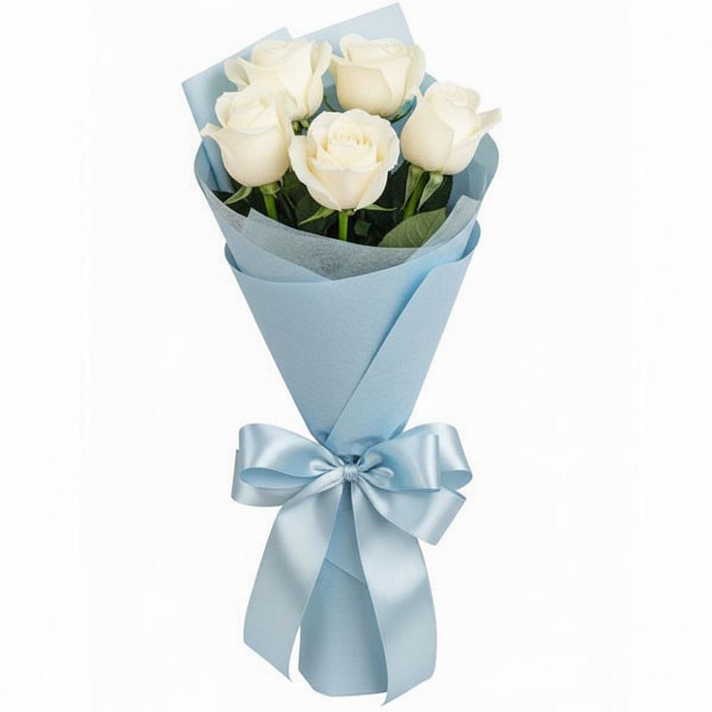 Букет 5 Белых роз Проуд в Красногвардейском Ставропольского края