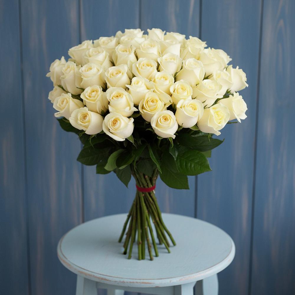 Букет 51 Белая роза Эдлесс Лав в Красногвардейском Ставропольского края