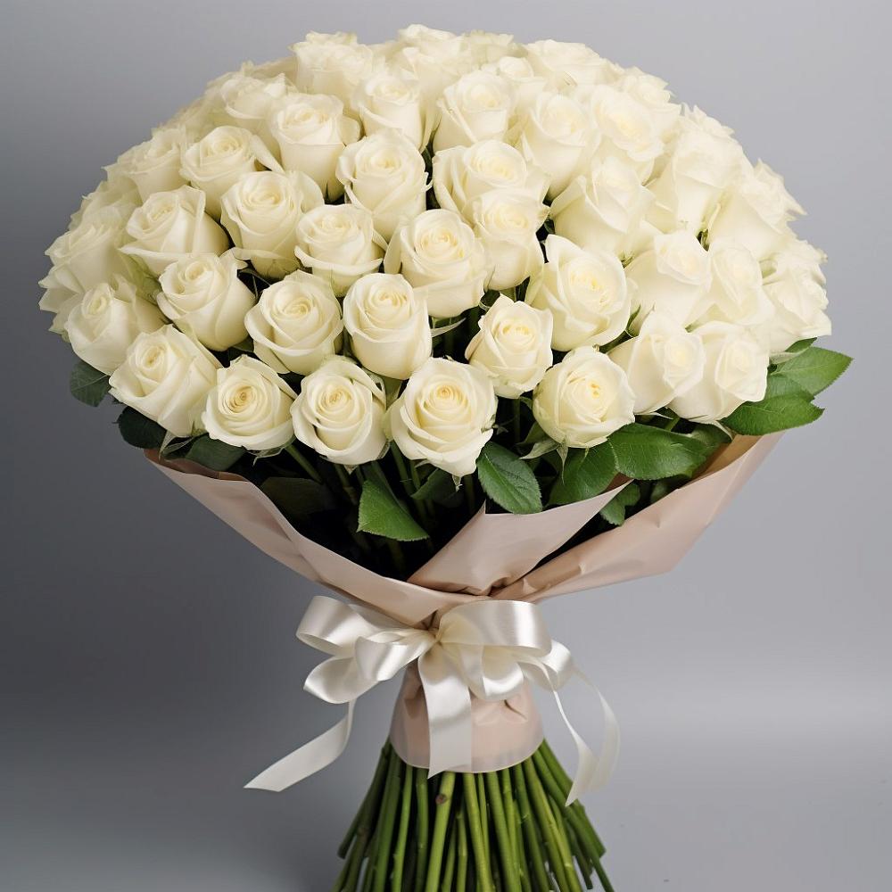 Букет 101 беля роза Белоснежка в Красногвардейском Ставропольского края