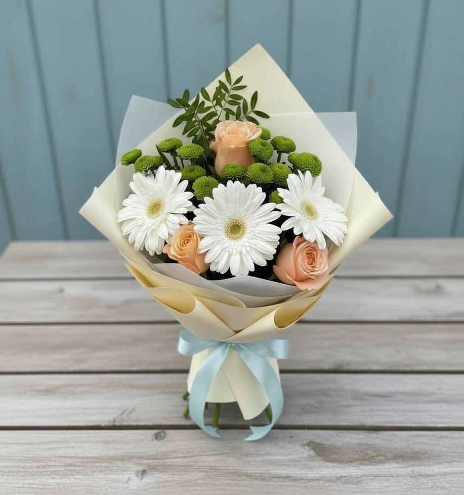 Букет цветов из: Герберы, Розы и Хризантемы в Красногвардейском Ставропольского края