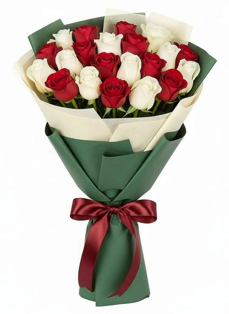 Букет Микс из красных и белых роз в Красногвардейском Ставропольского края