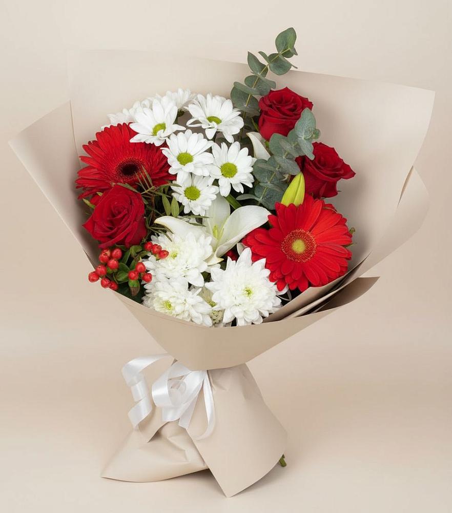 Букет цветов из: Розы, Хризантемы, Герберы и Лилии в Красногвардейском Ставропольского края