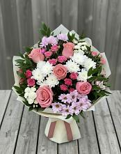 Букет цветов из:  Альстромерии, Гвоздики, Розы и Хризантемы в Красногвардейском Ставропольского края