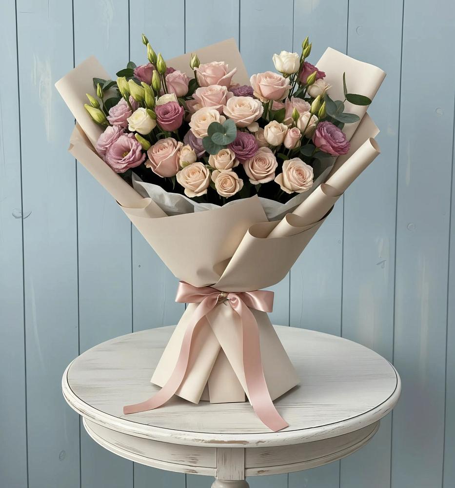 Букет цветов из: Розы и Лизиантусы в Красногвардейском Ставропольского края