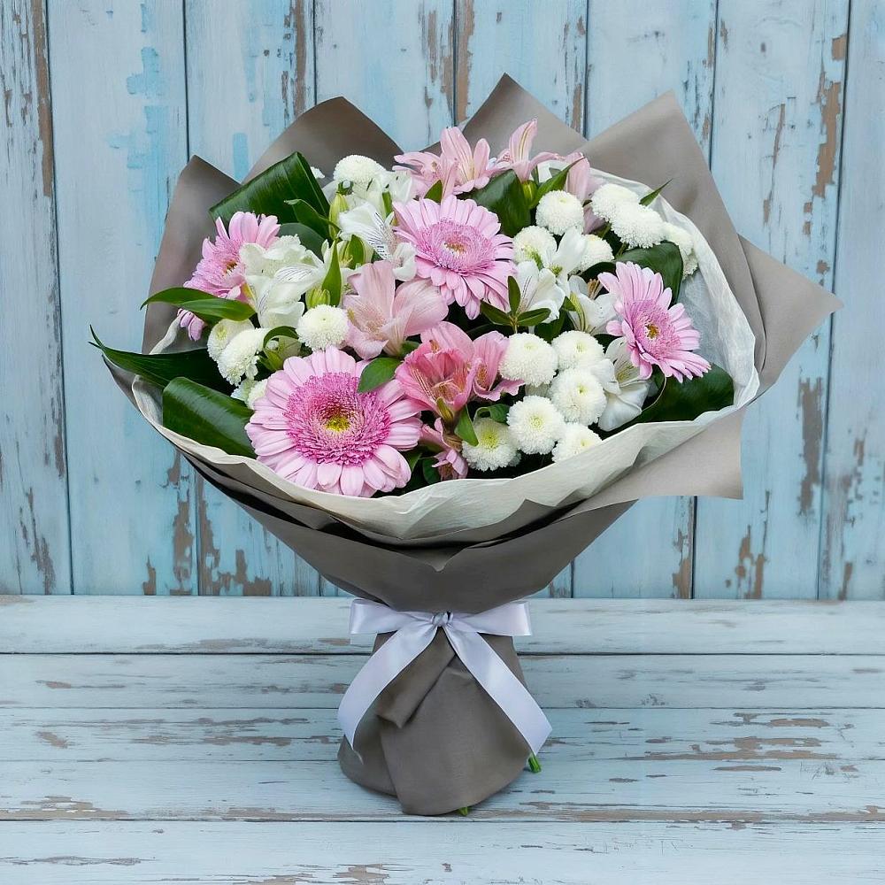 Букет цветов из: Герберы, Альстромерии и Хризантемы в Красногвардейском Ставропольского края