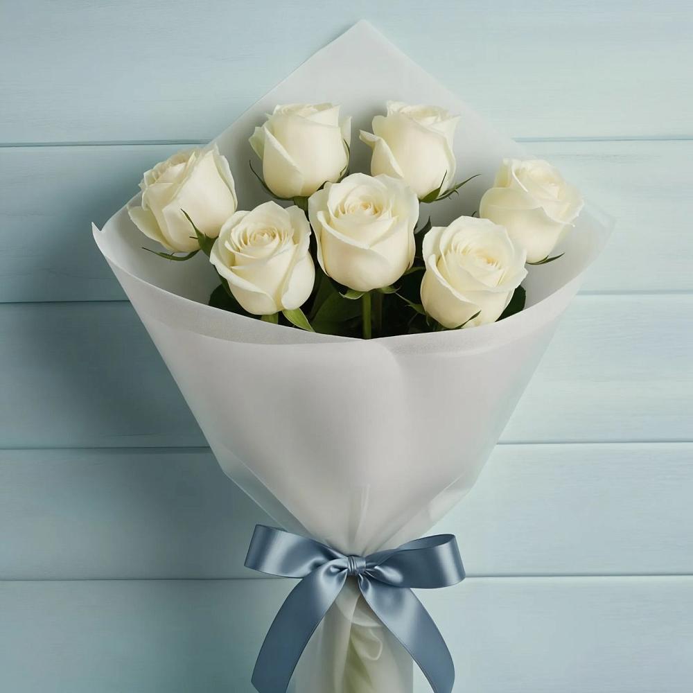 Букет 7 Белых роз Эдлесс Лав в Красногвардейском Ставропольского края